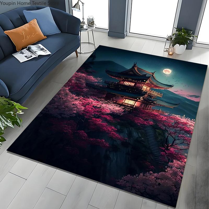 Japanese Cherry Blossom Mount Fuji 3D Large Area Kids Carpet for Home Living Room Child Rugs Bedroom Sofa Doormat Floor Mat Gift