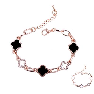 Rose Gold Color Zirconium Four-leaf Clover Hollow Bracelet All-match Jewelry for Men and Women