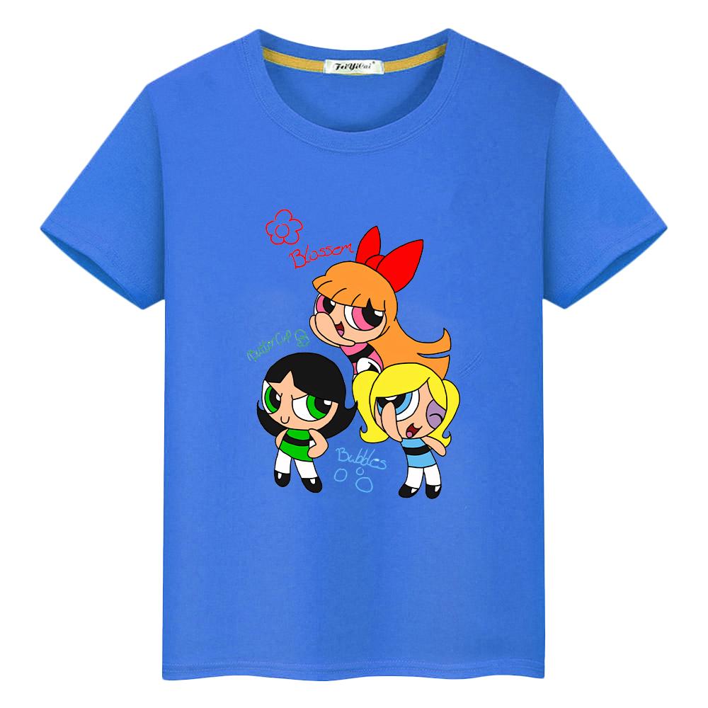 powerpuff girls print  100%Cotton Kawaii Tops anime Short pride tshirt  t shirt for kids boy 10year  y2k one piece girl clothes