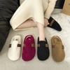 Women's Retro Lightweight and Comfortable Non-slip Heightening Winter Warm Plush Lining Non-slip Durable Casual Cotton One-step Half Slippers