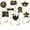 12 buc Aur, Negru Anul Absolvirii 2025 Ornamente Spirale pentru Petrecerea de Absolvire Decor Plafon Negru Auriu Accesorii Cabina Foto Petrecere de Absolvire Petrecere