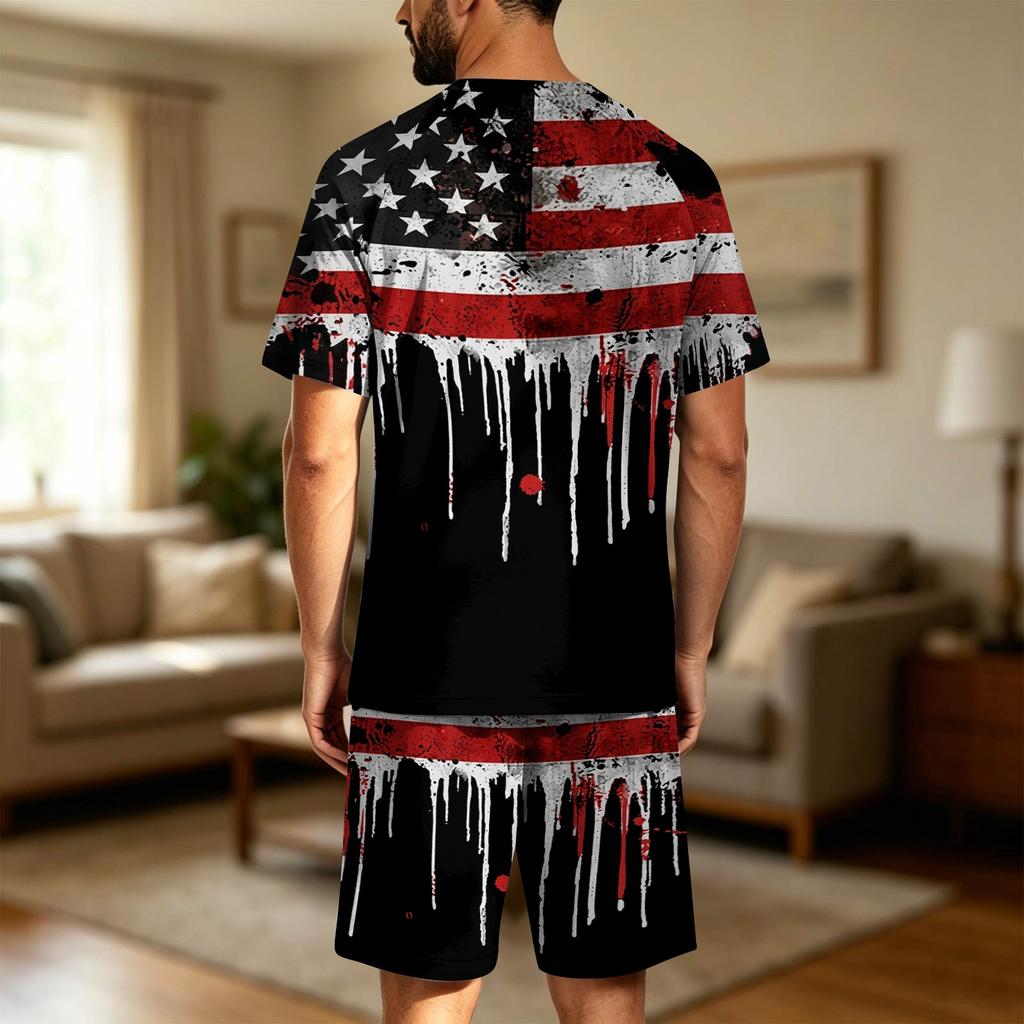 Conjunto de Verano para Hombre con Top de Manga Corta y Pantalones Cortos Juego de Dos Piezas para Dormir Tejido Ligero Transpirable Suave Ropa Casual para Casa