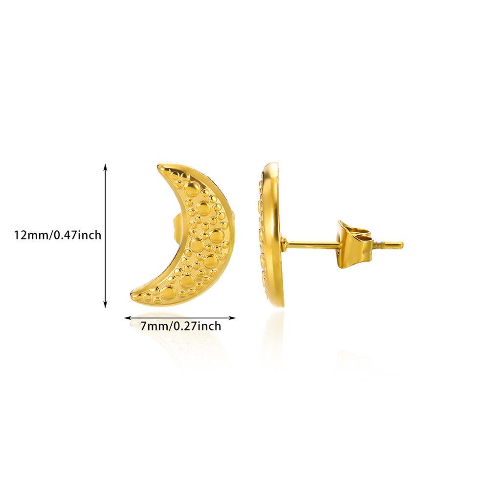 Gold Stainless Steel Moon Stud Earrings - Unique Niche Design Ear Jewelry