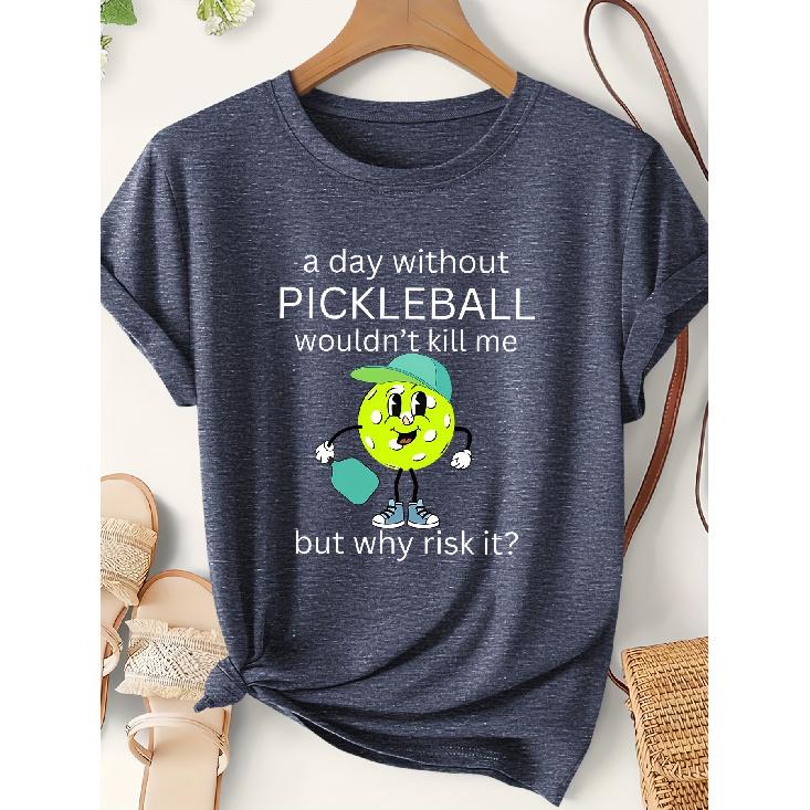 Women's Fun Pickleball Cartoon Pattern Printed Sports Short Sleeve Autumn and winter fashion round neck cute T Shirt Elegant Party Vintage Beautiful