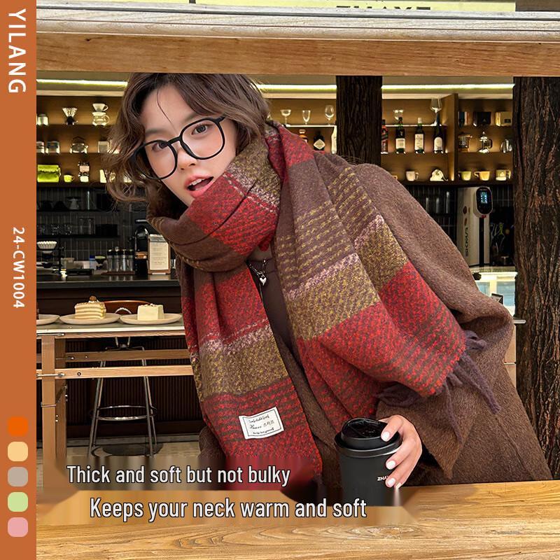 Winter Striped Tassel Shawl Scarf