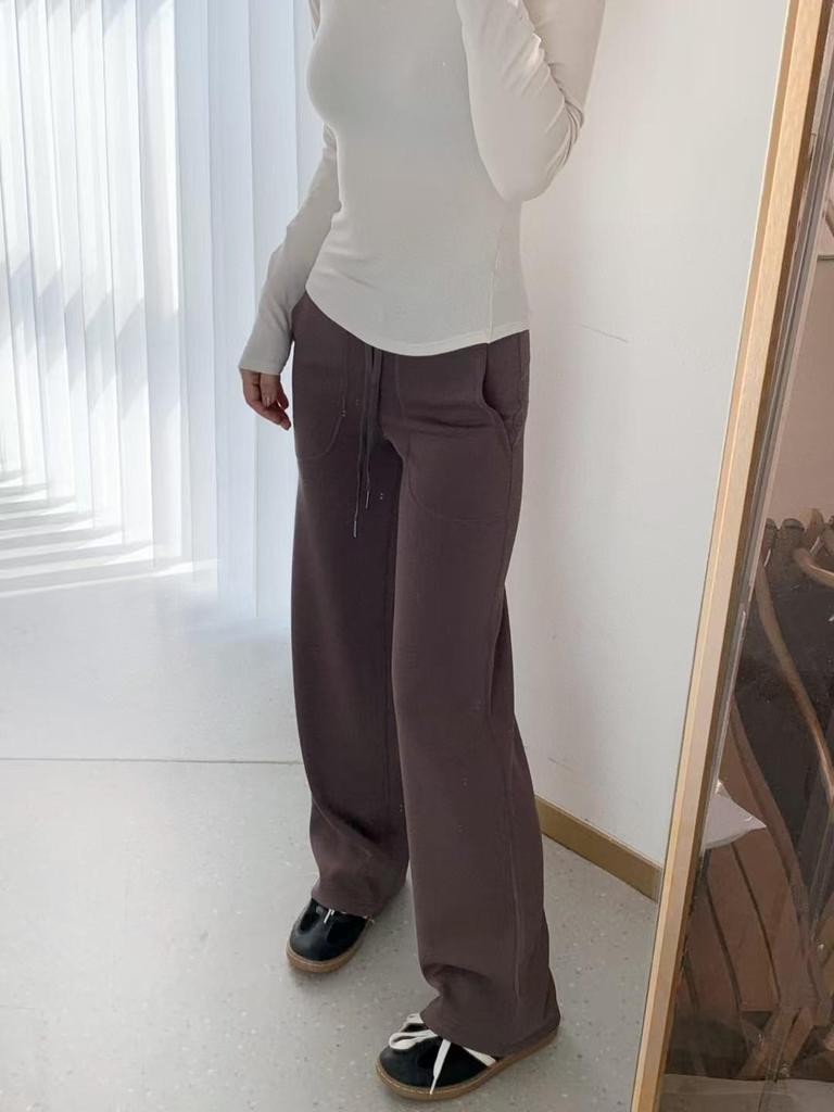 Lightweight Traceless Loose Straight High-Waisted Drawstring Casual Sports Yoga Pants - Comfortable, Elastic, Perfect for Fitness