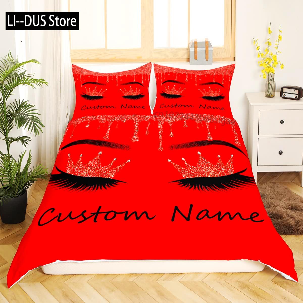

Comforter Custom Name Eyelash Bedding Set For Girls Women Kids Comforter Luxury Glitter Sparkle Eyelashes Makeup Girly Comforter (quilt)-EU Single(135*200cm)3pcs