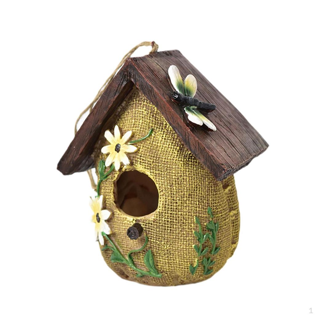 Hanging Bird House for Outdoor Decorative Birdhouse Hummingbird Nest Resin Hut Garden