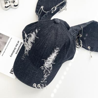 Gorra de béisbol con orejas largas y aro de hierro Y2K para mujer, estilo punk oscuro, estilo doberman pinscher, estilo grunge, estilo camionero