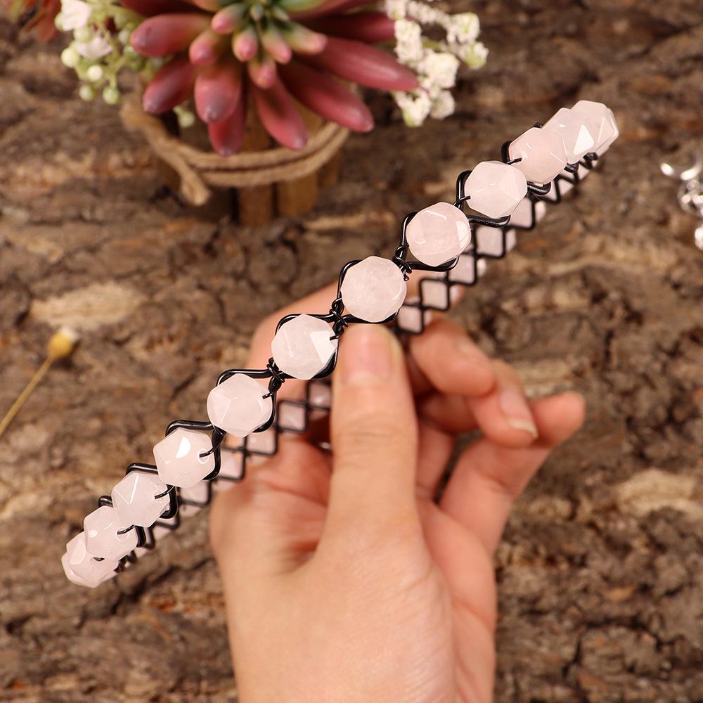 Diamond-Cut Crystal Beads Crown Headband розовый кварц