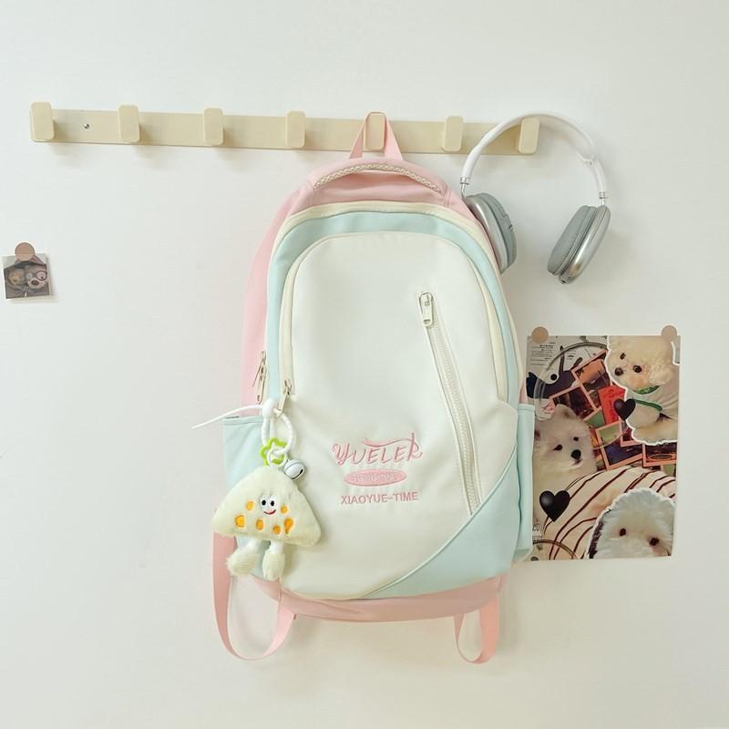 Embroidered Stylish Letter Backpack With Spliced Design For Campus And Travel