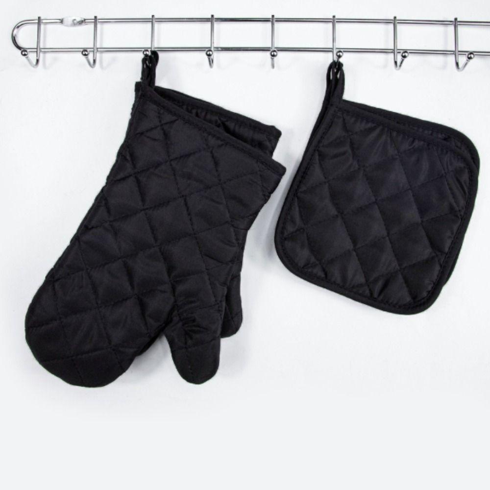 Rhomboid Texture Quilted Oven Mitt Set Anti-Scalding Kitchen Insulated Pad Potholder Hot Bowl