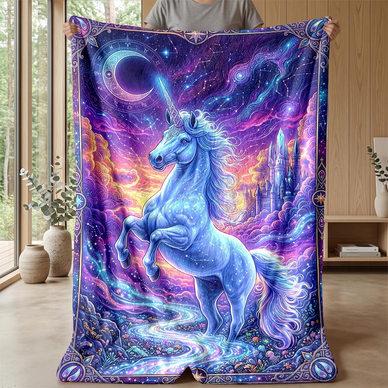 Fairy Tale Unicorn Theme Blanket Lightweight Warm Flannel Blanket Decorative Throw Blanket for Home Decoration