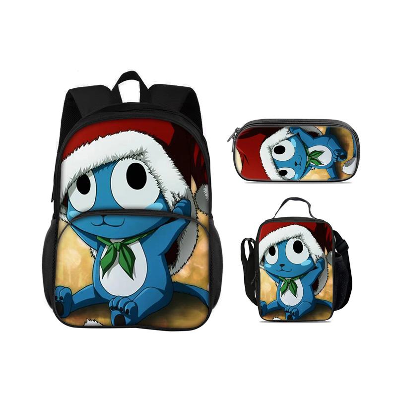 FAIRY TAIL Round Front Bag Backpack Pen Bag Ice Bag 3Pcs Set Cartoon Anime Printed Student Boys and Girls New Versatile