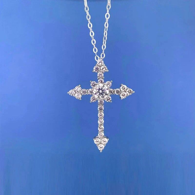 

New Premium Cross Moissanite Necklace for Women with GRA D Color 925 Silver Trendy Party Engagement Necklace Wholesale