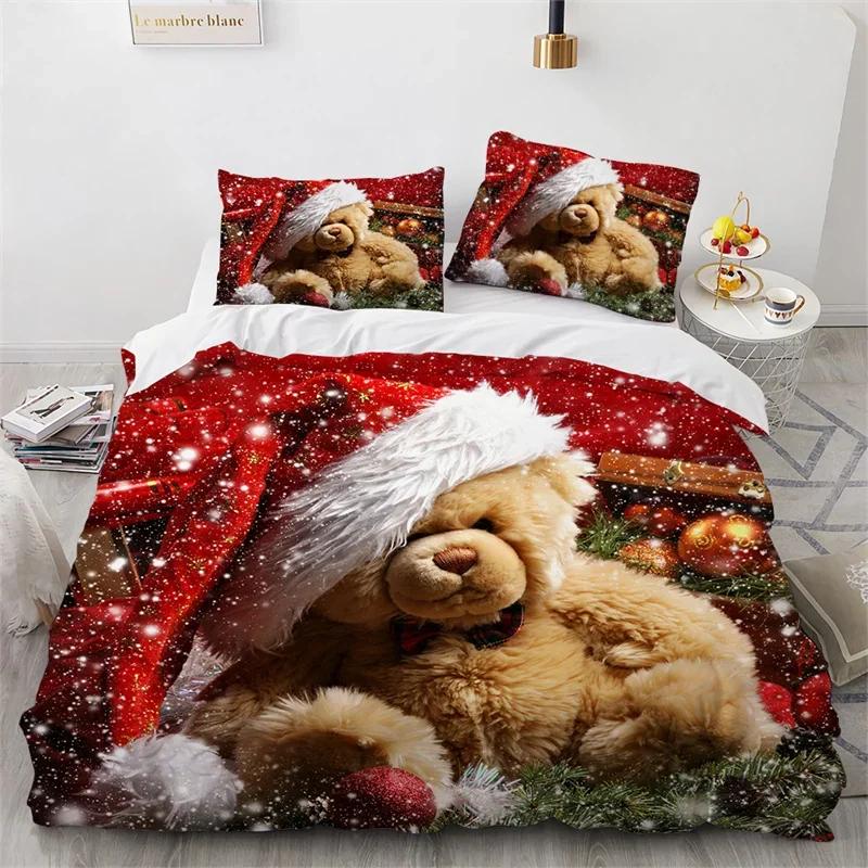 Cat Merry Christmas Santa Claus Bedding Set Boys Girls Twin Queen Size Duvet Cover Pillowcase Bed Kids Adult Home Textileextile