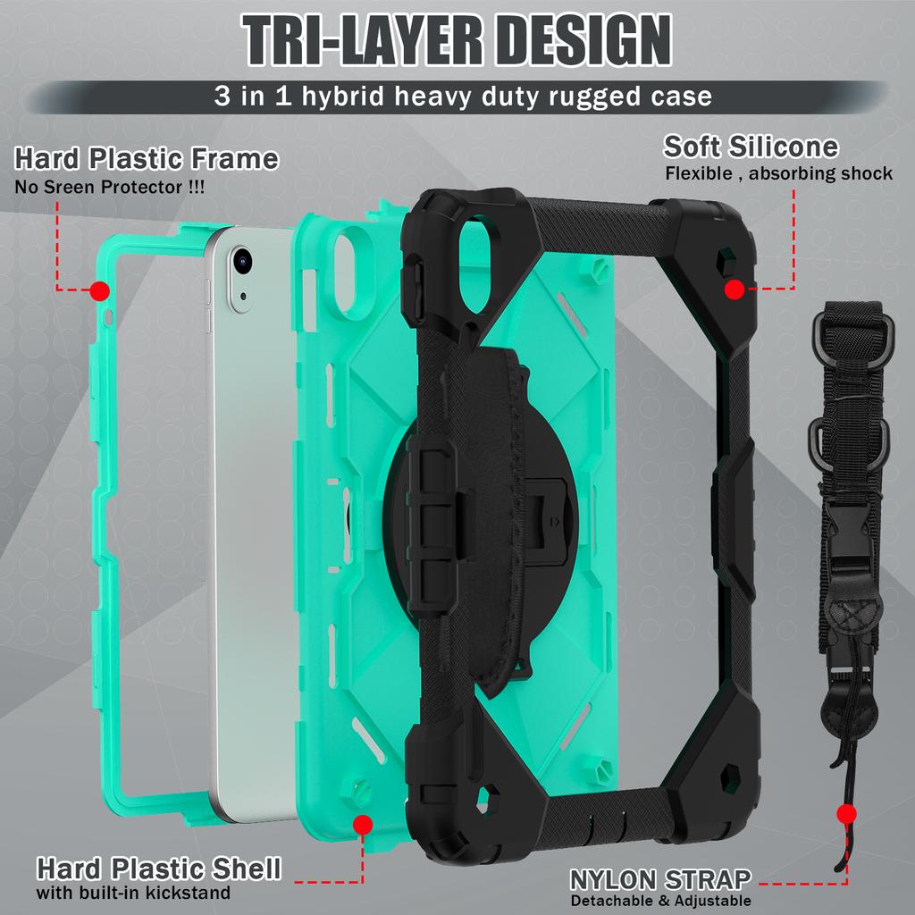 Rotatable Heavy Duty Case Universal for IPad 11" 2025 A16 11th 10.9 2022 10th Generation Armor Stand Cover with Shoulder Strap