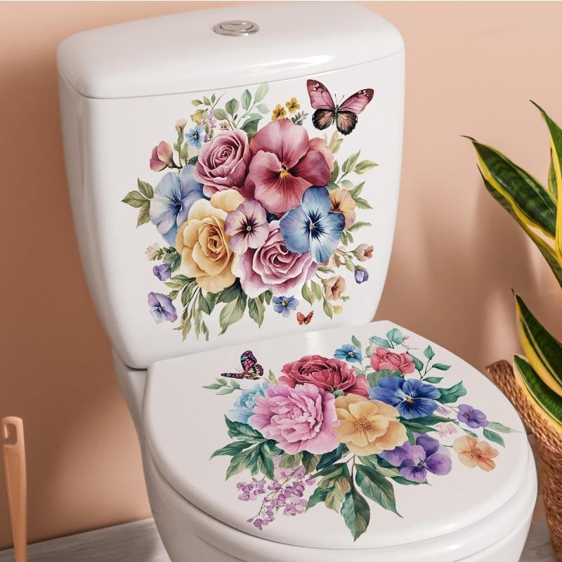 

2 листа красивых золотых цветочных наклеек для унитаза, декоративная наклейка для ванной комнаты, водонепроницаемая самоклеящаяся 30x30cm 2pcs