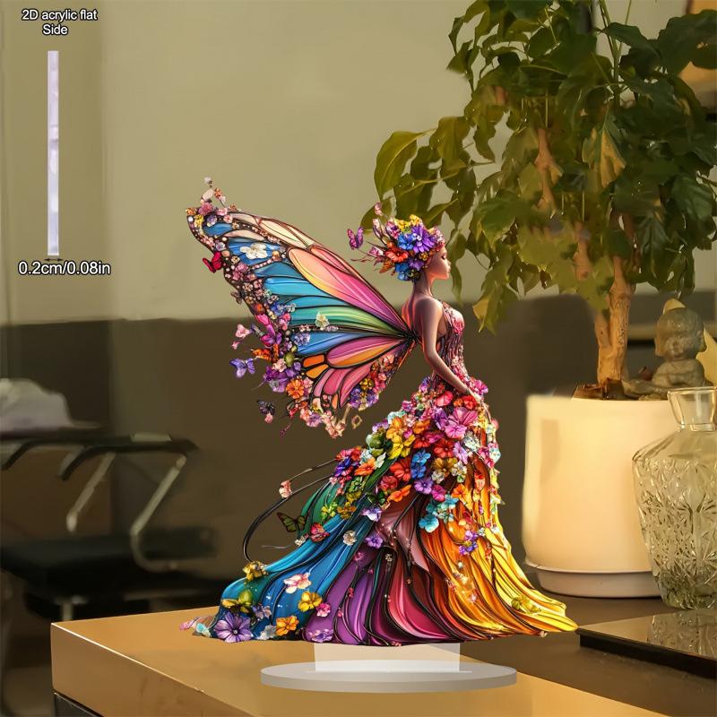 

2D Flat Acrylic Colorful Butterfly Fairy Decoration, Indoor and Outdoor Decoration - No Battery/electricity Required, Free Day Decoration, S 20*16cm
