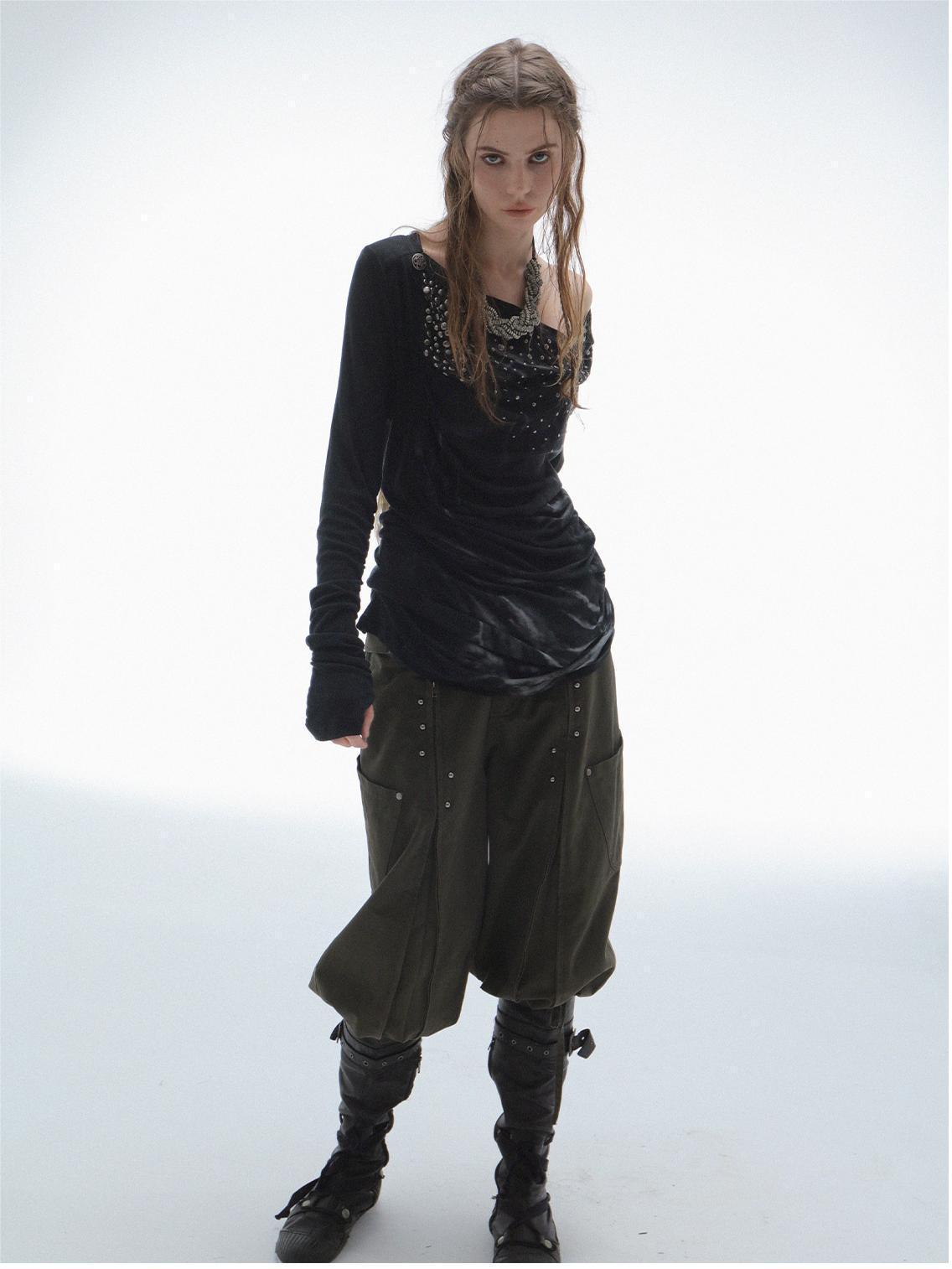 Женская облегающая повседневная футболка в стиле Y2K с открытыми плечами, ретро-эстетика, весна Small чёрный