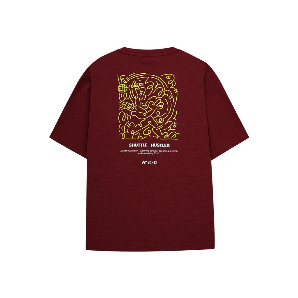 YONEX 253Ts054U Burgundy Unisex Line Art Graphic Short Sleeve T-Shirt