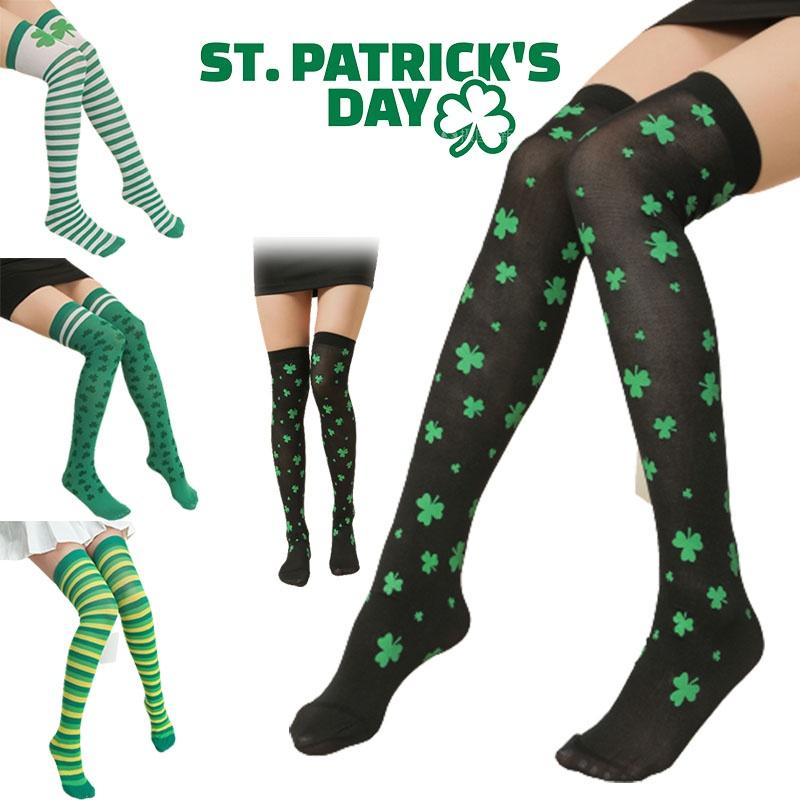 Day Patricks St Thigh High Stocking Over Knee Sock Long Striped Shamrock Women