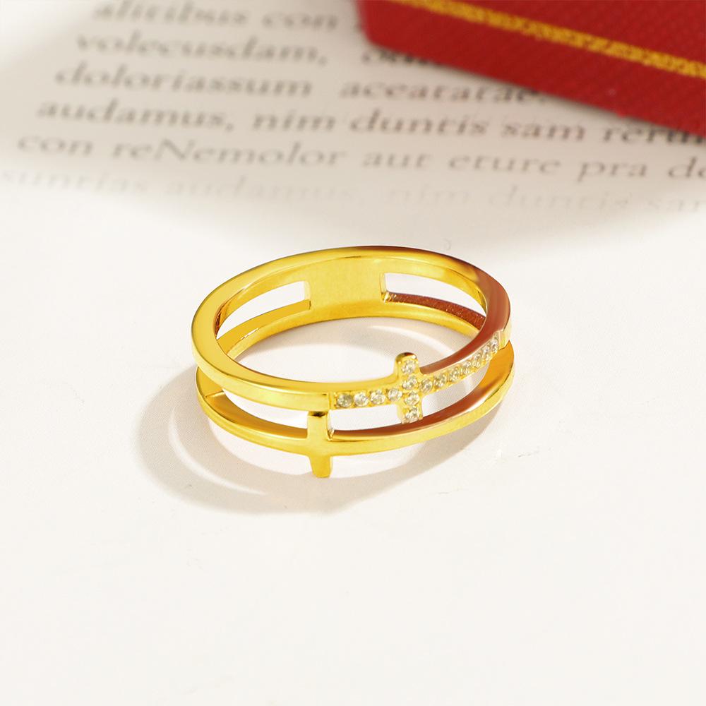 Double-Layer Cross Diamond Ring - Titanium Steel Minimalist Jewelry for Men and Women, Japan & South Korea Inspired