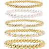 14K Gold Plated Pearl Beaded Cross Bracelets Stack Set for Women,Stretch Boho Colorful Christian Beads Ball Jewelry Friendship Summer Trendy Gift