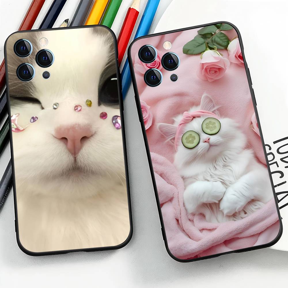 Cute Cat Phone Case For IPhone 17 Air 16 15 14 13 Pro Max 11 12 Black Silicone Cover