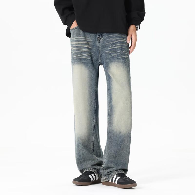 Mark Fairwhale Men's 2025 Autumn Loose Fit Distressed Straight Leg Jeans