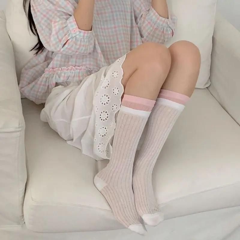 1 Pairs Breathable Japanese Long Socks Are All Size Cotton Socks Women Summer Thin Double Sports Style Knee High Calf Socks