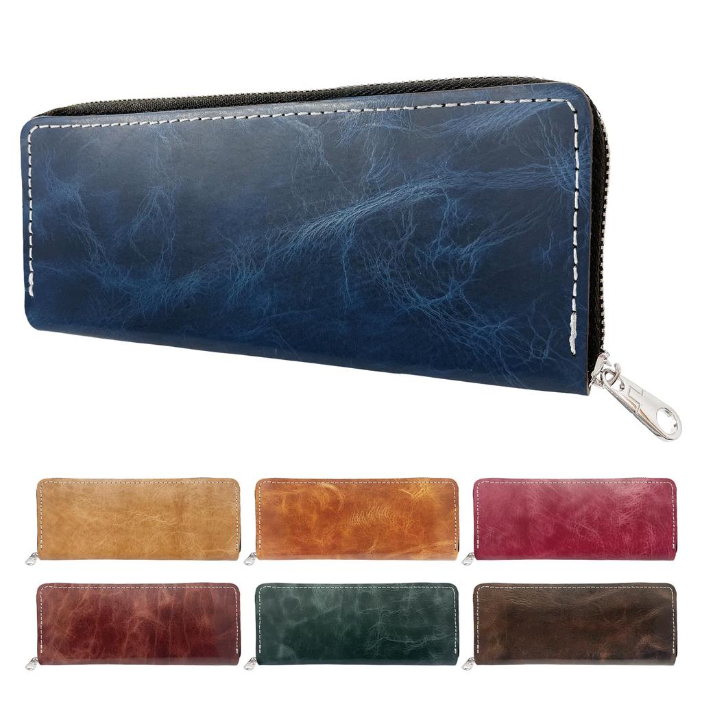 Genuine cowhide leather round pencil slim and perfect for pencils and Simple and stylish case, compact, pencils. stationery. Gentleman's style. Navy.