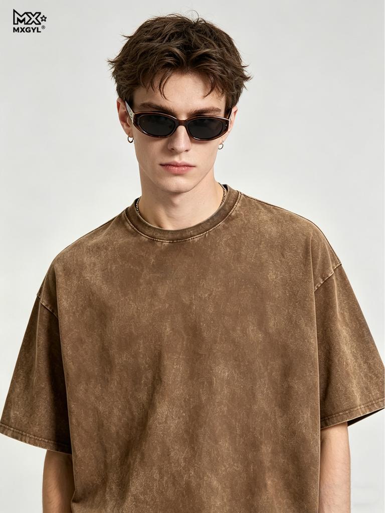Men's 100% Cotton Acid-Washed T-shirts Solid Custom Print Vintage Tee Washed Oversized T Shirt Tops Harajuku Streetwear Top