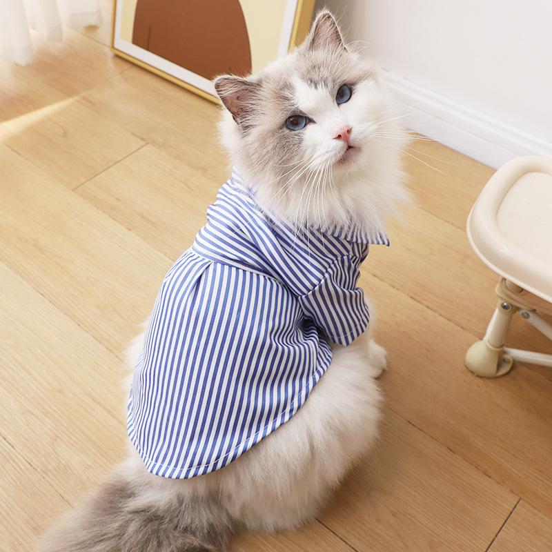Pet Cat Clothes Summer Breathable Korean Style Striped Shirt Two Months German Curly Cat out Anti-Dirty Two Feet Apparel