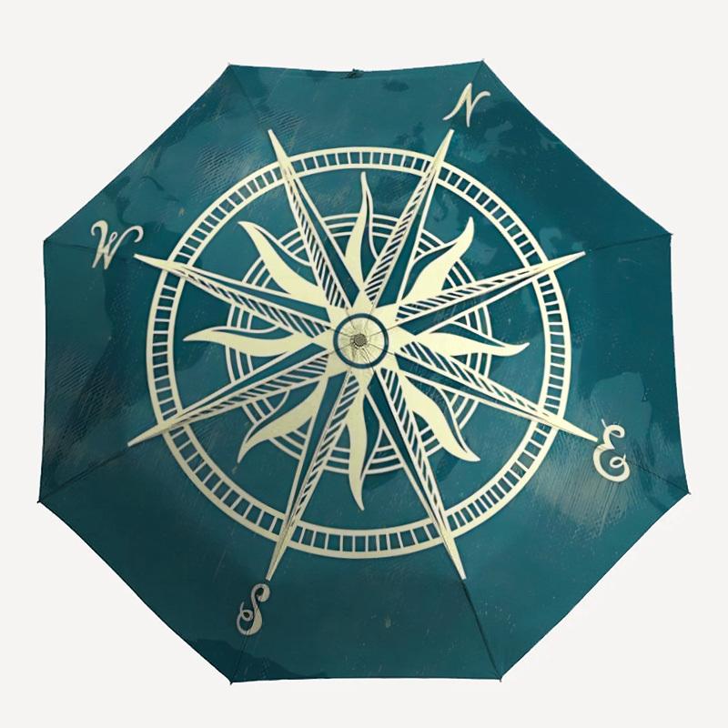 

1pc Compass Navigation Auto Folding Cute Leisure Cool Umbrella, 8-Rib Sturdy Canopy, Portable Travel Umbrella for Outdoor Use