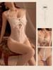 Women's French Mesh & Lace Erotic Lingerie Bodysuit with Bow