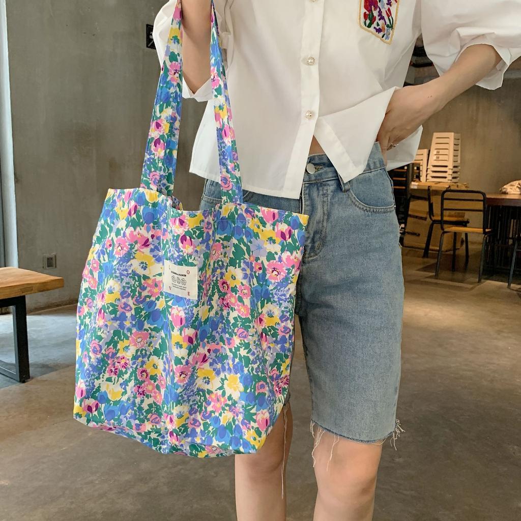Retro Floral Women's Canvas Shoulder Bag High Capacity Girls Student Book Tote Handbag Cute Flower Female Reusable Shopping Bags
