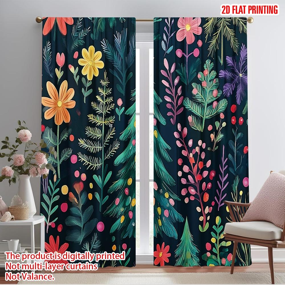 

2pcs,2D plane printing Curtain Popular Christmas Trees Floral Festive Versatile Polyester Fabric (without rod) Festive Perfect 52.50×116.00 CM 2pcs