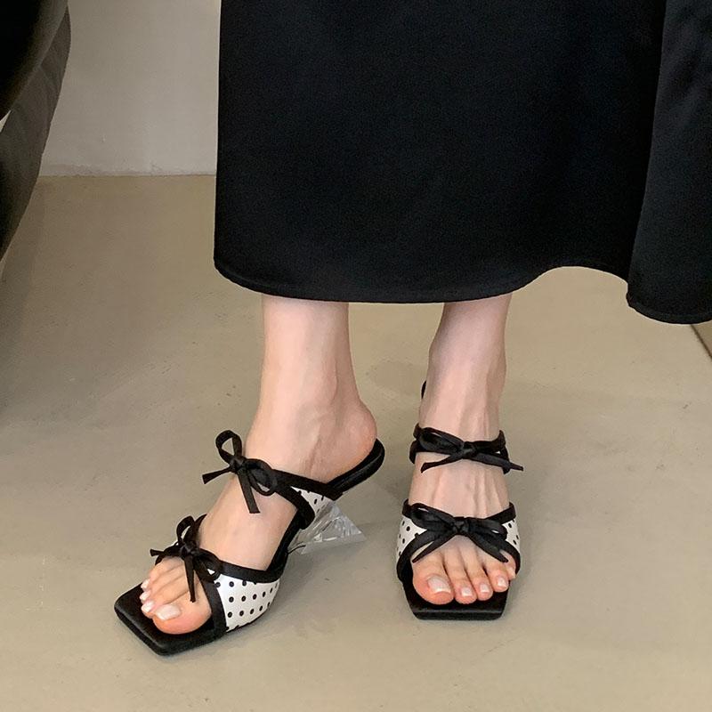 Fashion Female Butterfly-Knot Ladies Wedges Slippers Sandals Slides Shoes Fashion Transparent Heel Wedges Slippers Shoes For Women Pumps