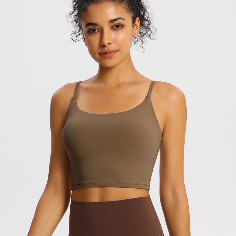 Nude Feel Damen Sport-BH mit Polstern - Sommer Trainings-Cami-Weste mit schönem Rückendesign