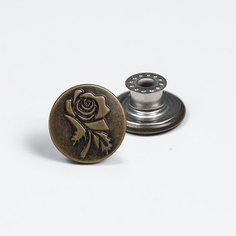 Antique Bronze Smooth Metal Tack Button for Jeans, Jackets & Dungarees with Engraving