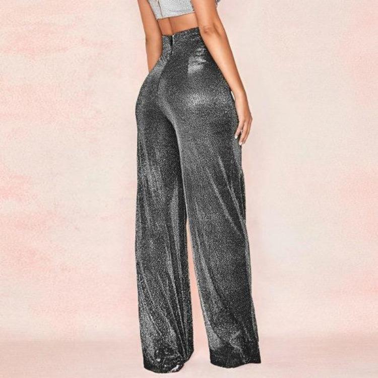 Shiny Wide Leg Trousers Women Daily Wear High Waist Loose Straight Pants Solid Color Comfortable Temperament Fashion Spring Autumn