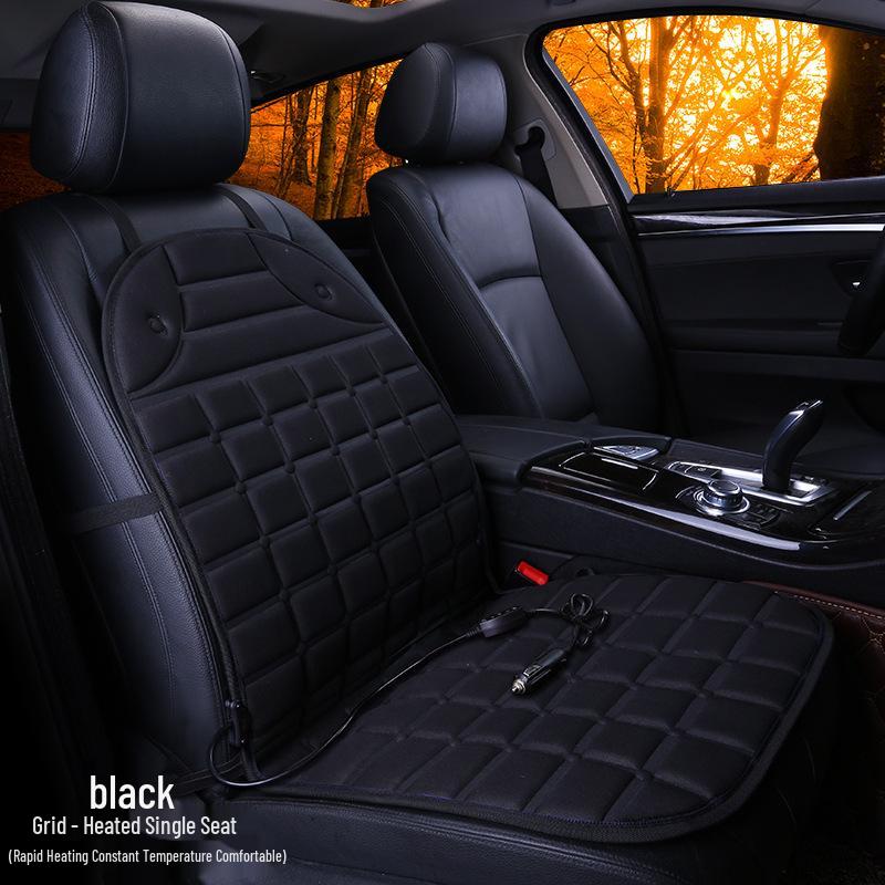Plaid Heated Car Seat Cushion for All Seasons - Single Seat Interior Accessory.