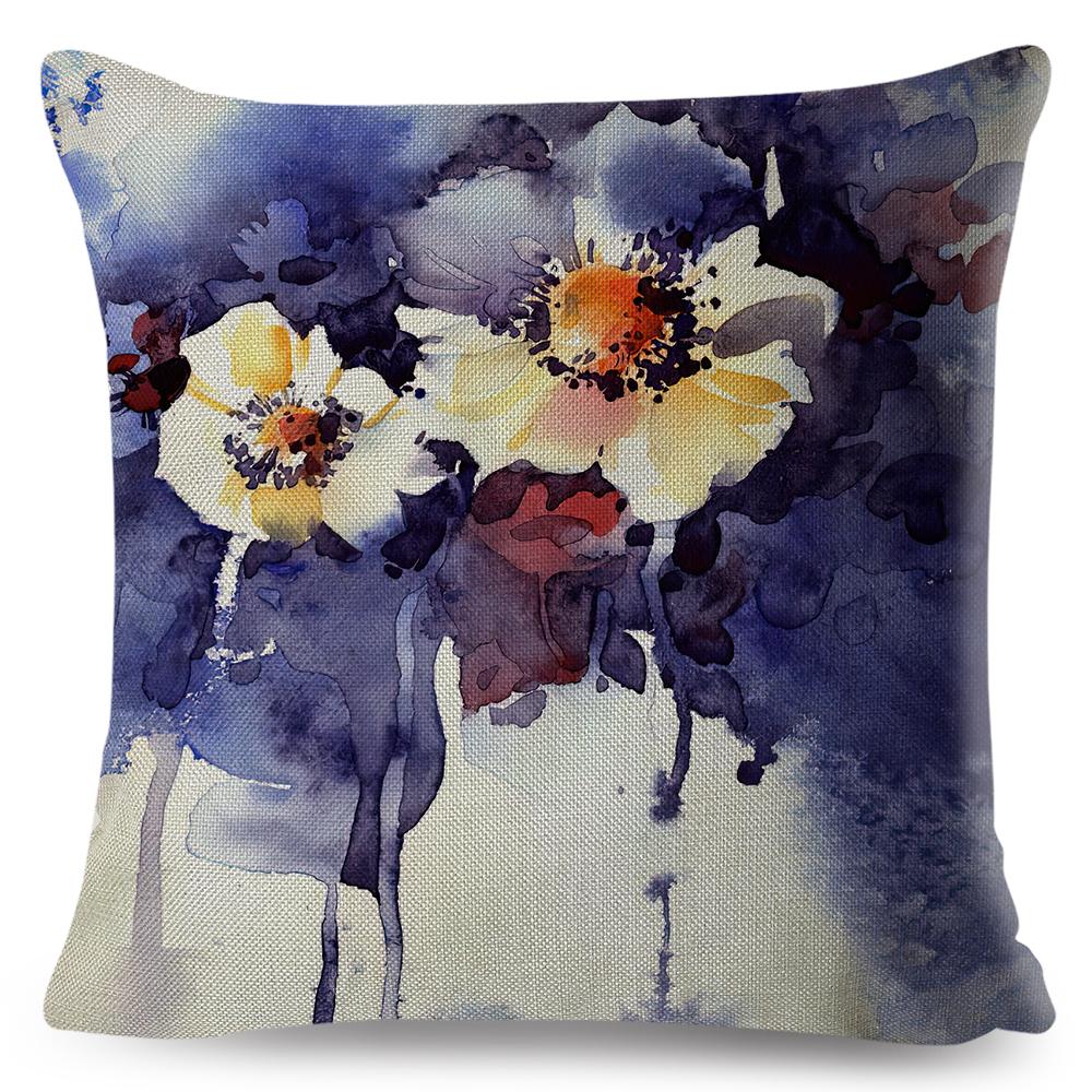 Modern Watercolor Cushion Cover Abstract Floral Painting Design Soft Fabric Study Room Office Home Decor Pillow Case