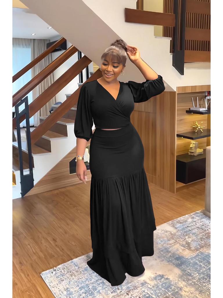 European & American Spring/Summer Slim Short Top with Casual High Waist Skirt Set