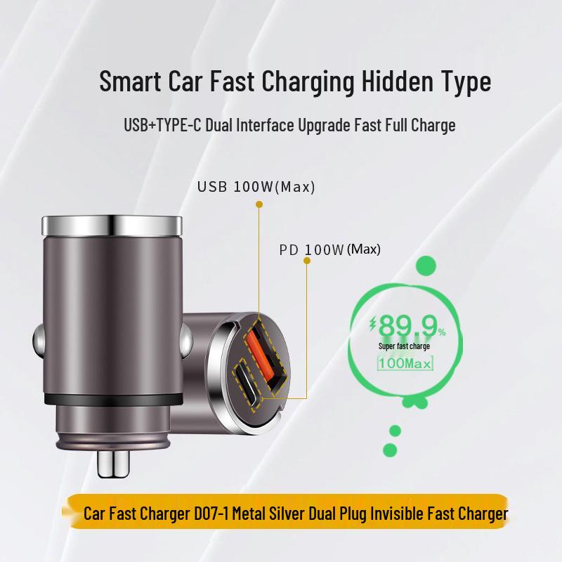 Pull-Ring Dual USB Fast Car Charger with Hidden 200W Flash Charge & Multi-Function Cigarette Lighter