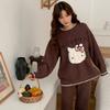 Autumn and winter thickened pajamas women's round neck half-edge fleece thermal suit coral fleece loose and sweet student loungewear