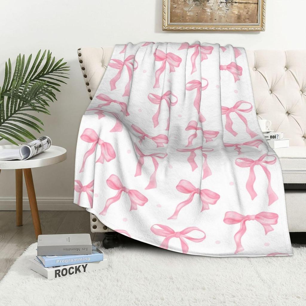 Haukea Throw Blanket Pink Bow Blanket Cute Throw Blankets for Couch Fluffy Cozy Throw Blankets for Bed Living Room Bow Decor Blankets & Throws, Pink