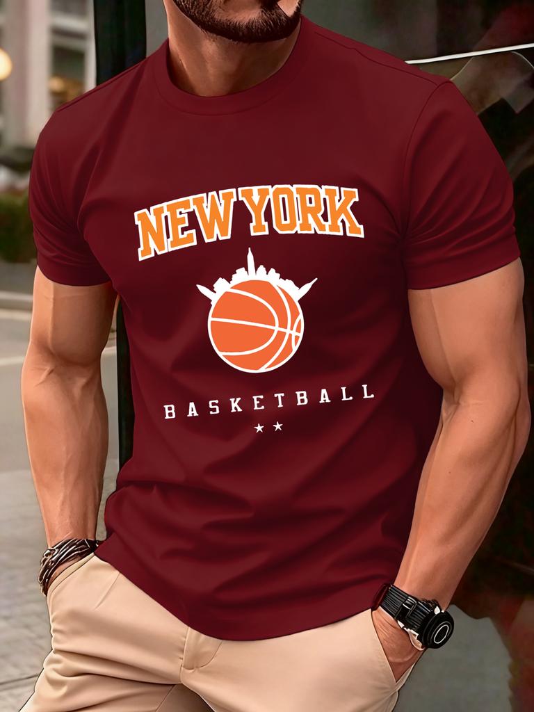 New York Basketball Game Print Men T Shirts Hip Hop ONeck TShirt Soft Cotton Male Sportswear Casual Comfortable Clothes