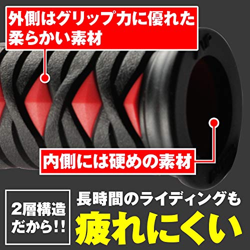Daytona Motorcycle Grips, 125mm, 2-layer Construction, Through-end, for Handlebars with a Diameter of 22.2mm, Grippy Grips GG-D-KATANA, Red, 97482